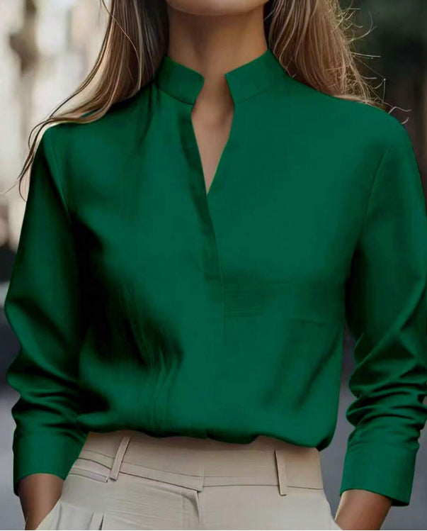 Womens Casual V-Neck Long-Sleeve Shirt by Ricaloux