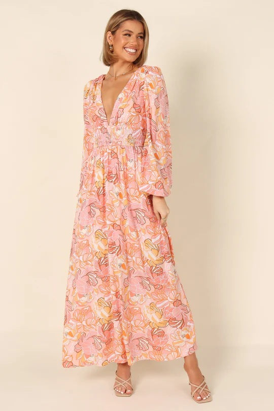 Printed Backless Deep-V Sexy Best-selling Long-sleeve Dress – Premium 0 | RICALOUX