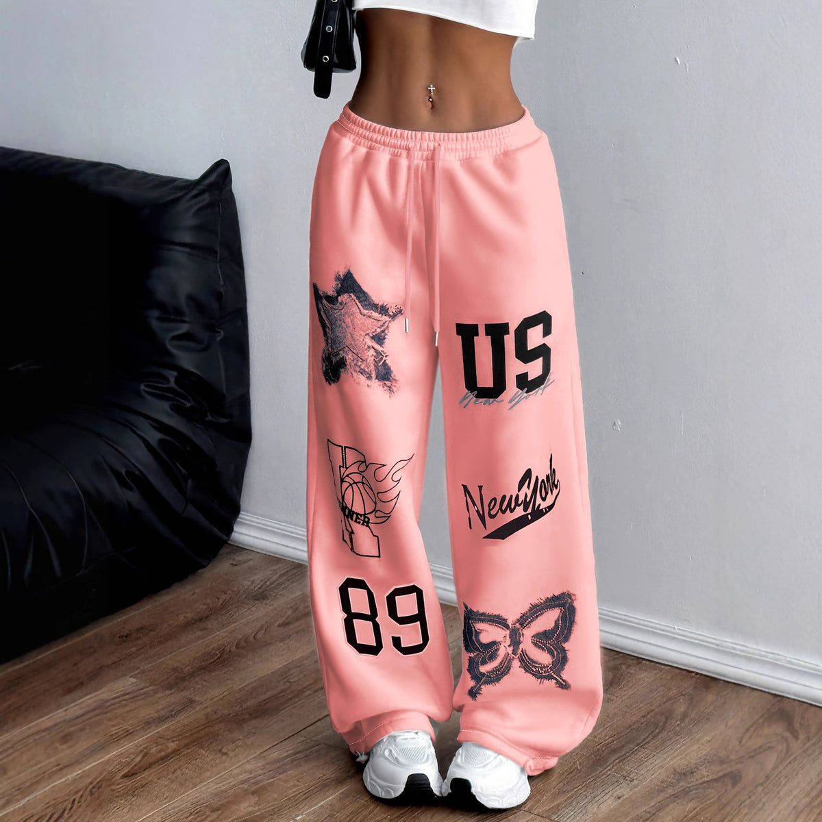 Printed Casual Loose-fit Wide-leg Pants Sweatpants by Ricaloux