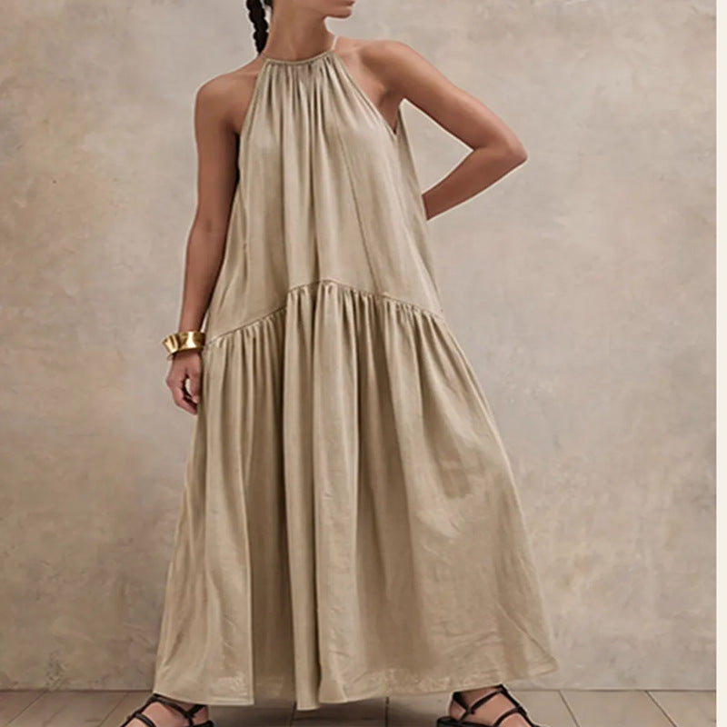 Halter-neck Sleeveless Cotton-linen Dress by Ricaloux