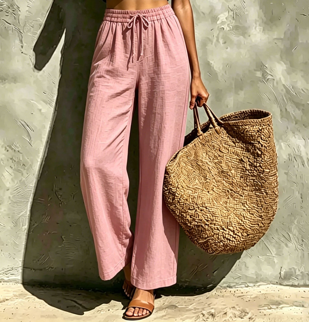 New Womens Casual High-waisted Loose-fitting Trousers With An Elastic Drawstring by Ricaloux