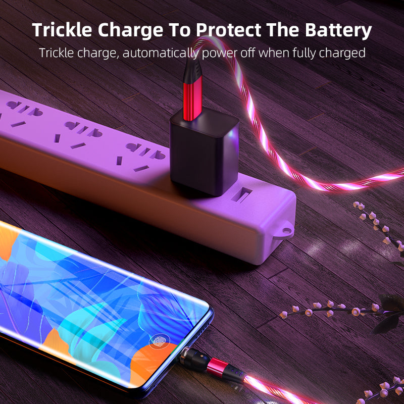 540 Rotate Luminous Magnetic Cable 3A Fast Charging Mobile Phone Charge Cable For LED Micro USB Type C For I Phone Cable by Ricaloux