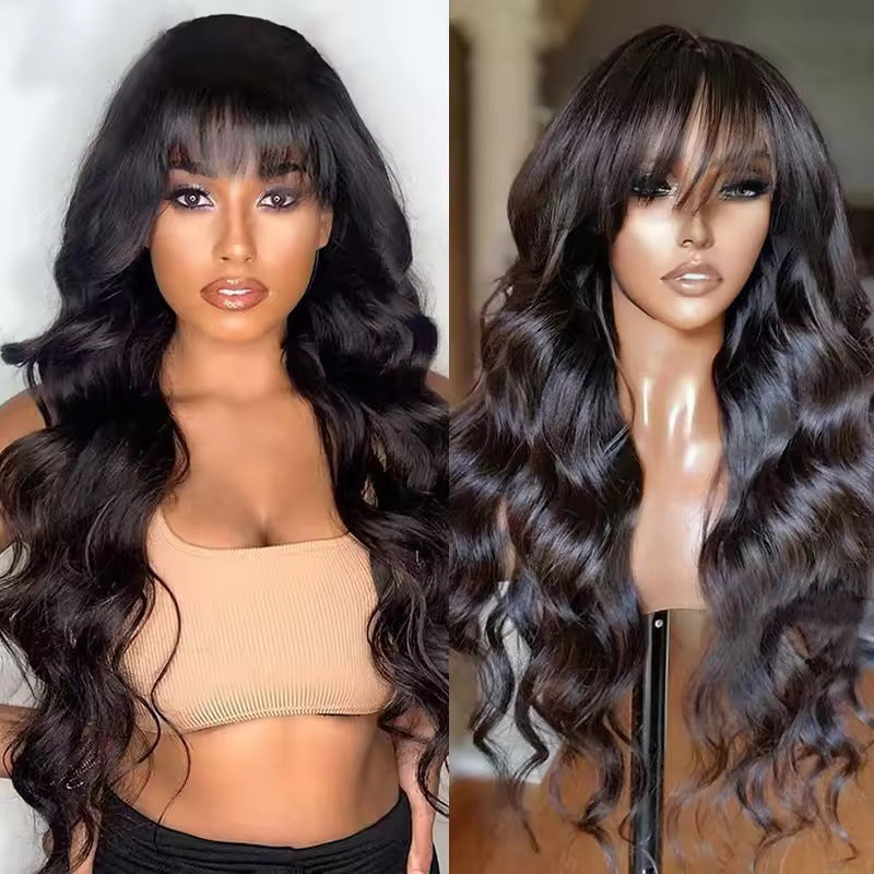 Wig Female Long Curly Hair Big Wave Air Bangs Simulation Whole Head Cover – Premium 0 | RICALOUX