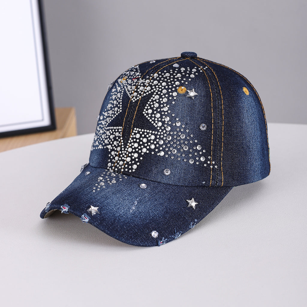 Men's And Women's Identical Large Diamond Five-pointed Star Versatile Slimming Retro Street Style Baseball Cap Suitable For Daily Outings And Summer Outfits by Ricaloux