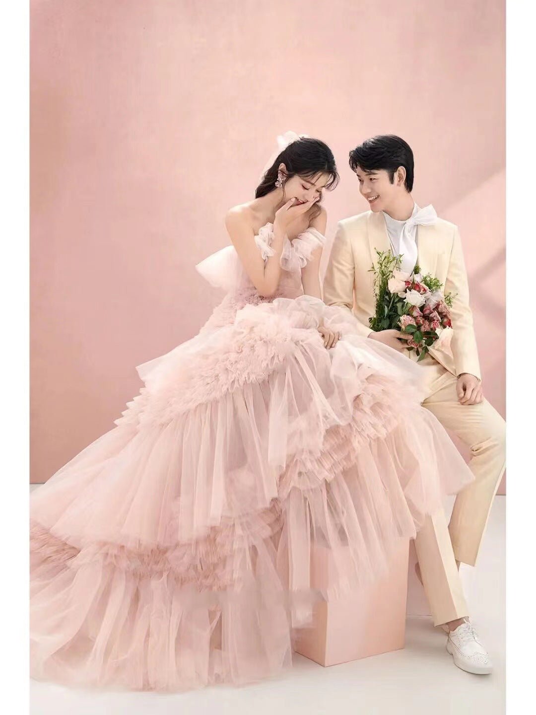 Street Photography Pettiskirt Colored Mesh Temperament Banquet Light Wedding Dress - RICALOUX