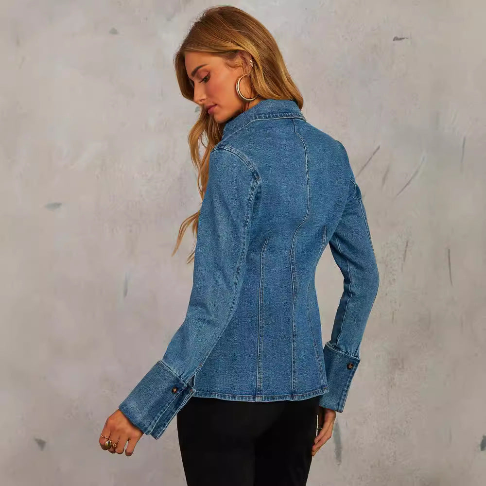 Autumn Casual Lapel Single-breasted Womens Long-sleeve Denim Jacket – Premium 0 | RICALOUX
