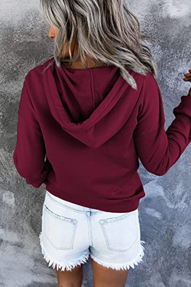 Long-sleeved Hooded Sweatshirt With Pockets Fashion Casual Button Drawstring Design Hoodie Top Spring And Autumn Sports Clothing For Women - RICALOUX