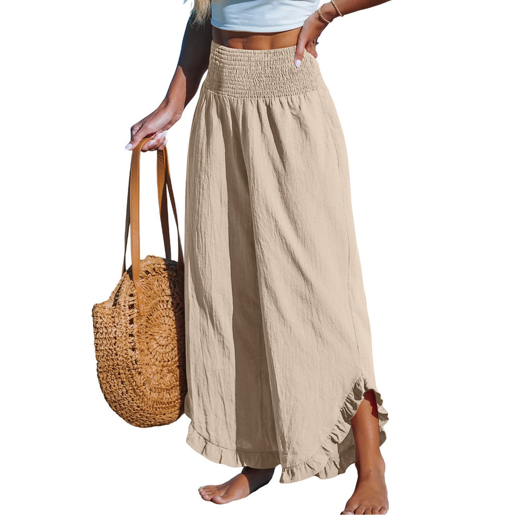 Pleated Asymmetrical Hem Cotton-linen Loose-fit Casual Pants by Ricaloux