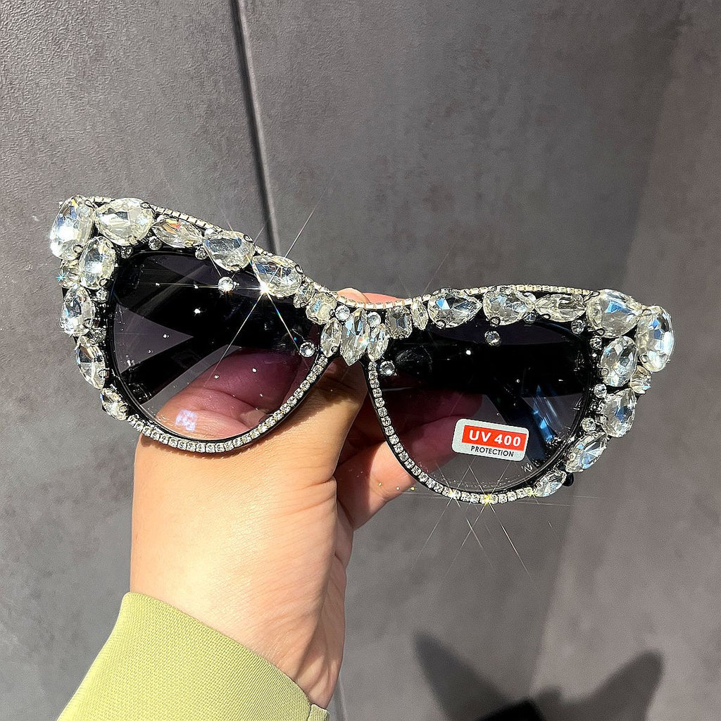 Glass-encrusted Large Cat-eye Retro Sunglasses For Women by Ricaloux