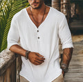 Men's V-neck Lapel Long-sleeve Shirt by Ricaloux