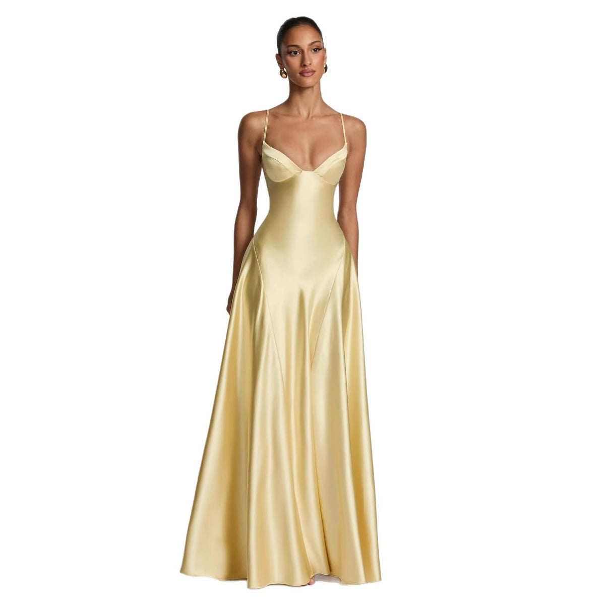 Satin Strapless Waist-cinching Maxi Evening Gown With A Deep V-neck And A Full Skirt In Satin by Ricaloux