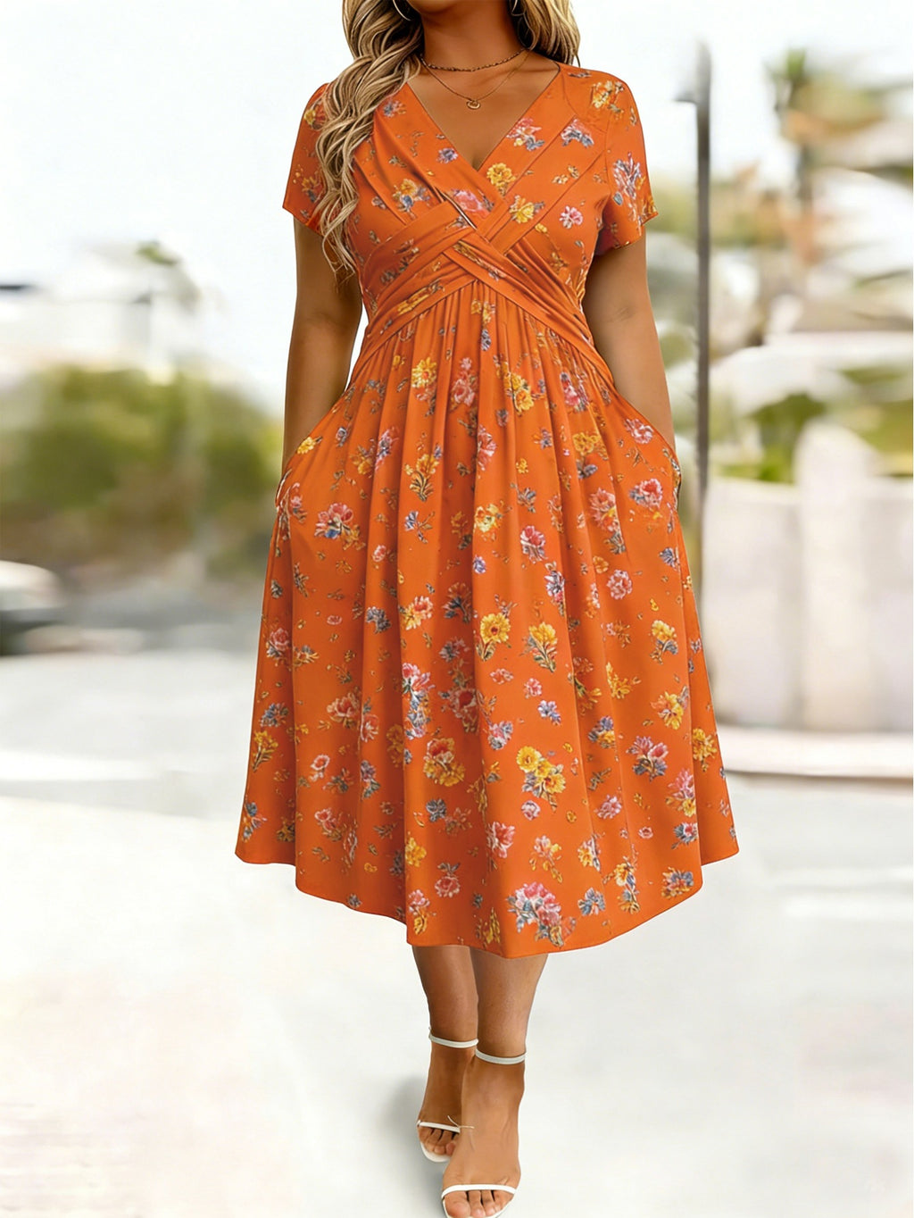 Plus-size Short-sleeve Floral Dress – Premium 0 | RICALOUX