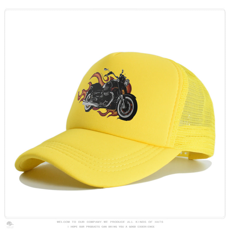 Summer Sun-Protection Breathable Outdoor Visor Cap With Motorcycle Print Baseball Hat by Ricaloux