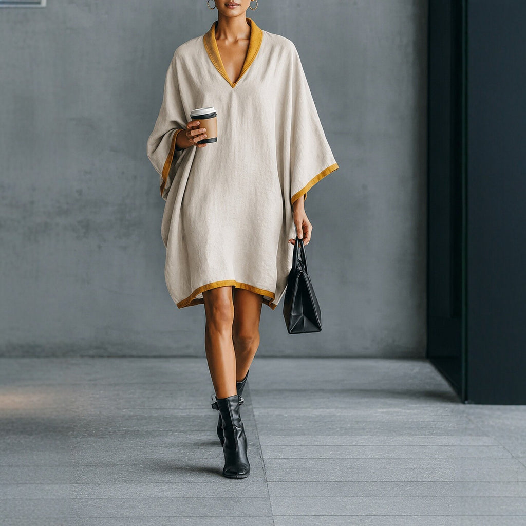 Relaxed-fit Linen-blend V-neck Dress by Ricaloux