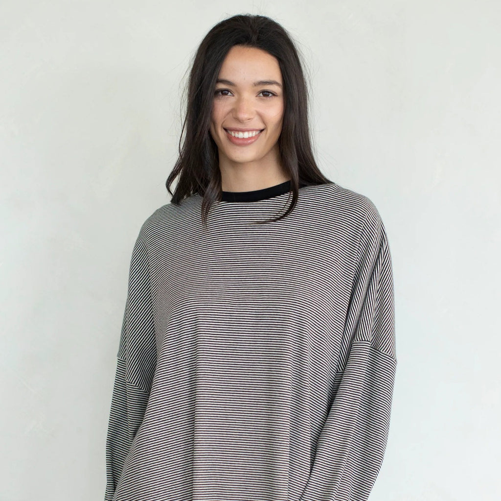 Striped Color Block Crew Neck Long Sleeve T-Shirt And Shorts Two Piece Set by Ricaloux