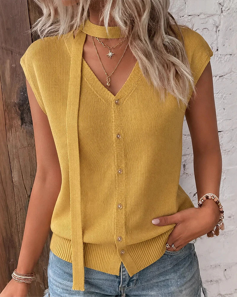V-neck Ribbed Ice-silk Knit Cardigan For Women by Ricaloux