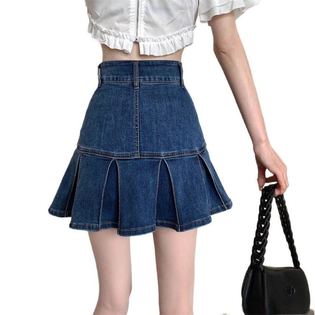 Retro High Waist Denim Skirt For Women by Ricaloux