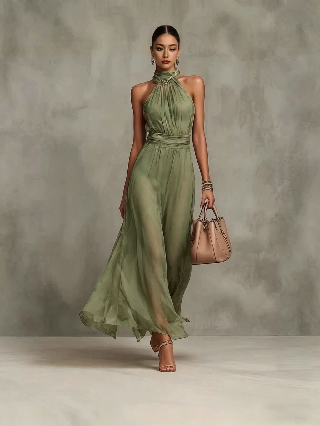Resort-style Waist-cinching Figure-flattering Pleated Dress by Ricaloux