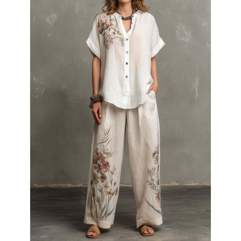 Short-sleeve Top And Wide-leg Pants Casual Two-piece Set by Ricaloux