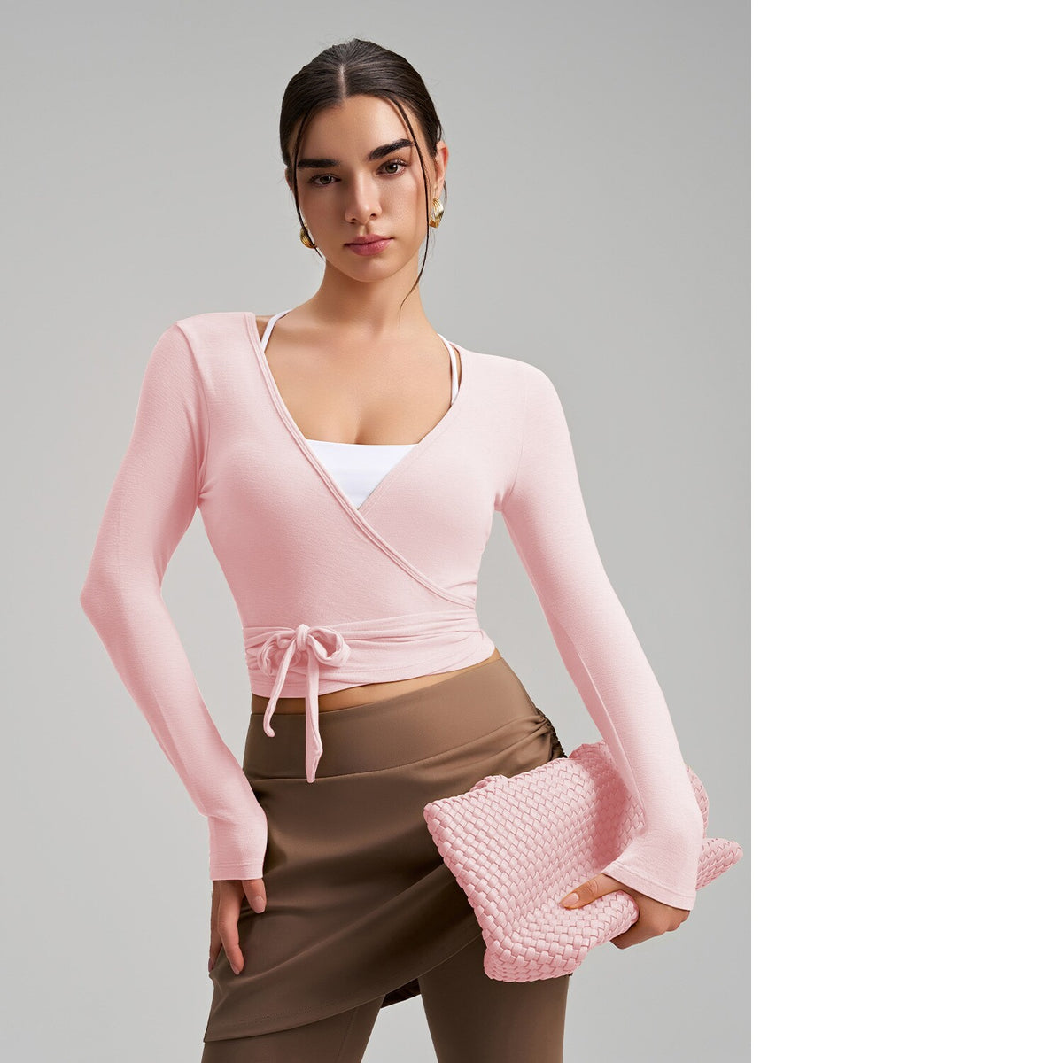 Stylish One-Piece Long-Sleeve Yoga Top With Tie Strap, High-End Outdoor Activewear With Four-Way Stretch For Sports, Dance And Fitness by Ricaloux