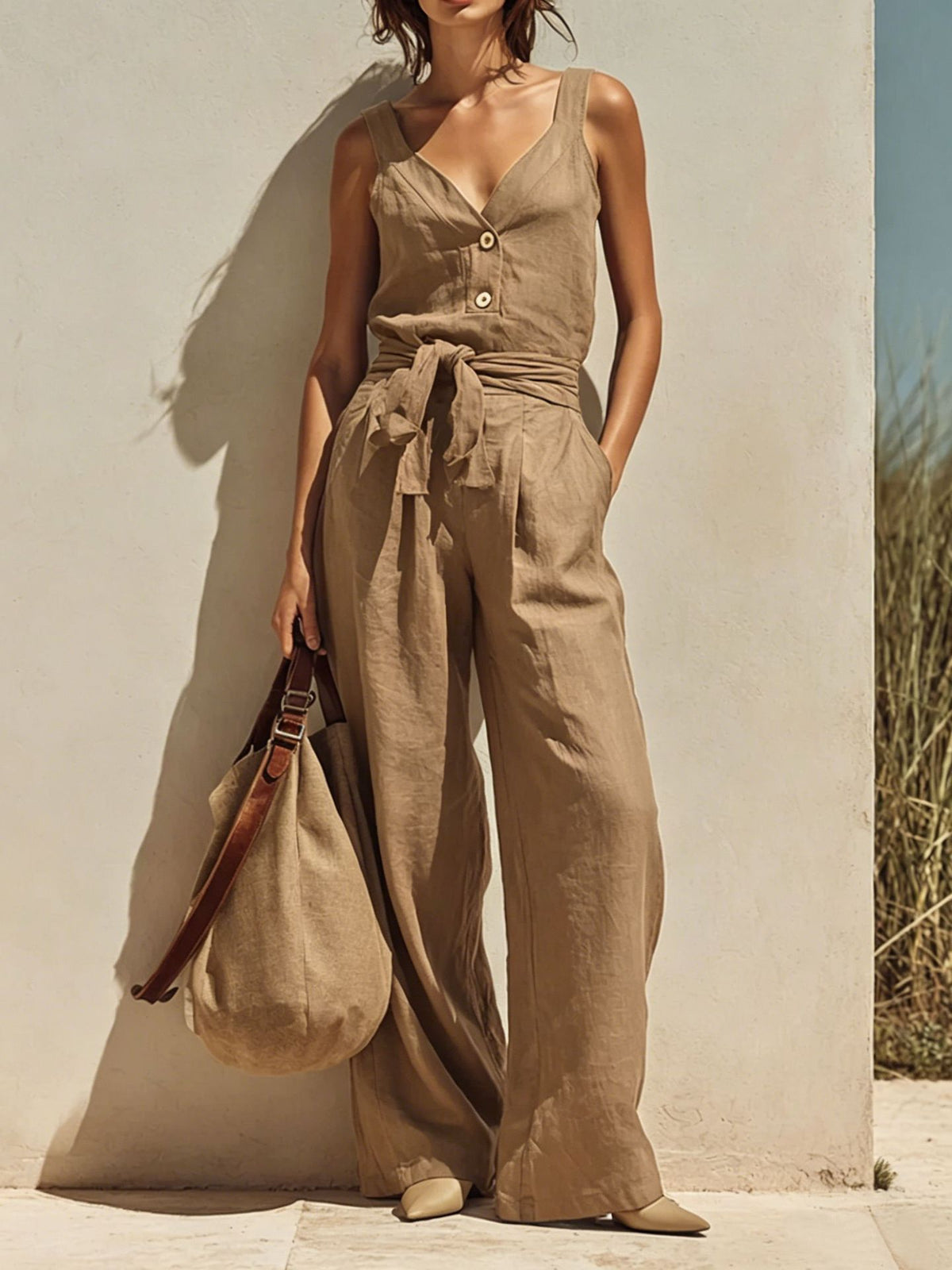 Loose-fitting Sleeveless Strap Jumpsuit by Ricaloux