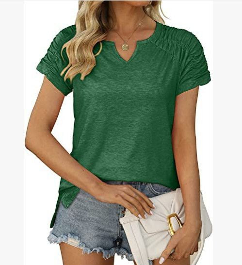 V-neck Raglan-sleeve Slit Casual Short Sleeve by Ricaloux