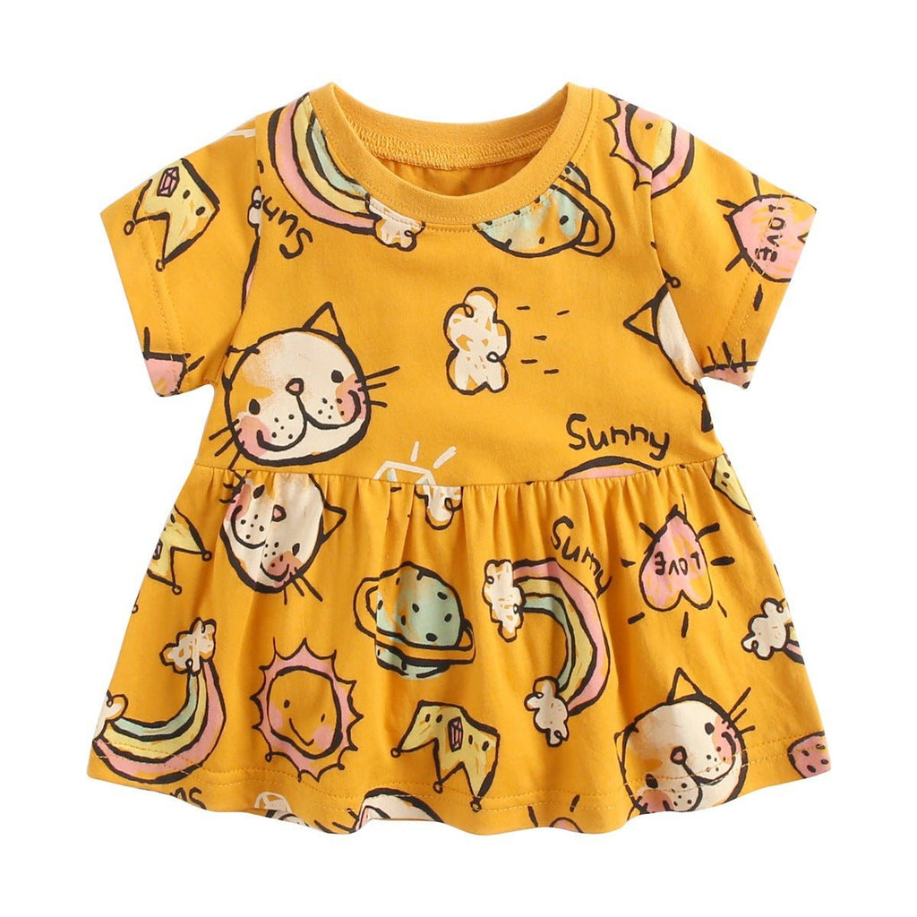 Children's Cotton Baby Girl Clothes Cartoon Printed Summer Dress - RICALOUX