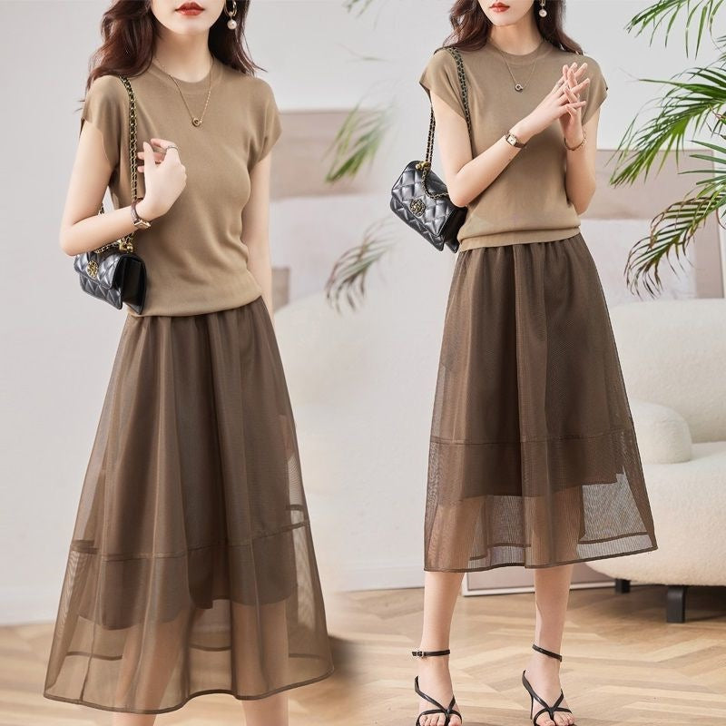 New Thin Ice-silk Knit Two-piece Set Dress by Ricaloux