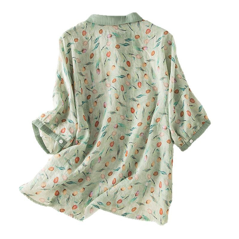 Literary Vintage Lightweight Breathable Short-sleeve Printed Shirt by Ricaloux