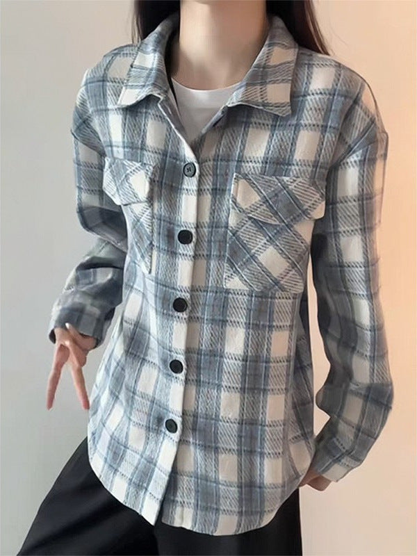 Sky Blue American Style Heavyweight Plaid Womens Shirt – Premium 0 | RICALOUX