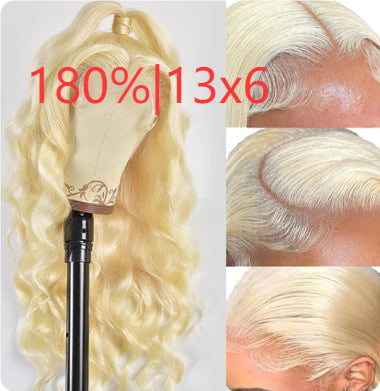 Hand-woven Front Lace Synthetic Wigs Golden Big Wave Long Curly Hair by Ricaloux