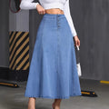 Womens Solid-Color Buttoned Hem Denim Skirt by Ricaloux