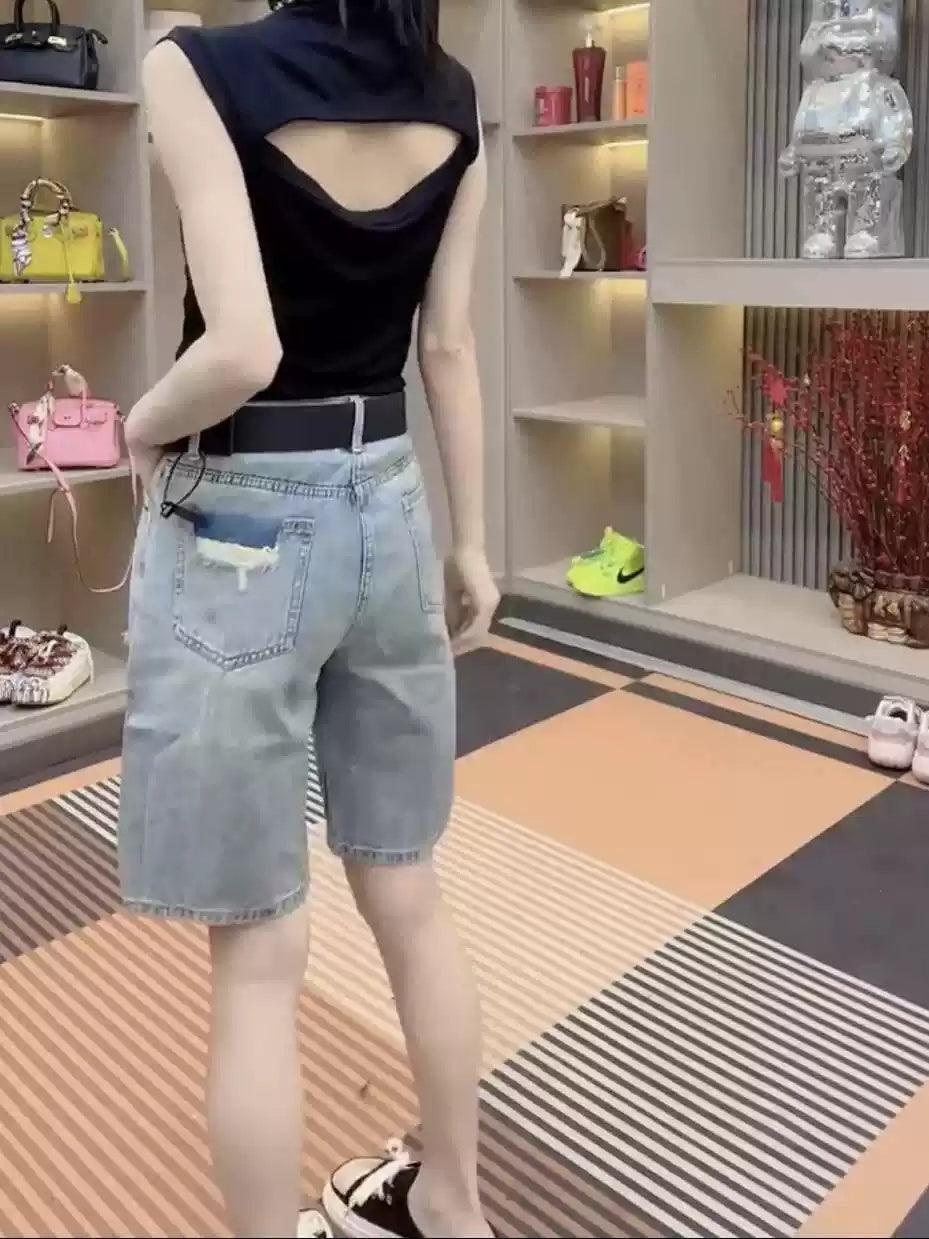 Summer New Arrival High-Waisted Stretchy Ripped Denim Shorts For Women – Premium 0 | RICALOUX