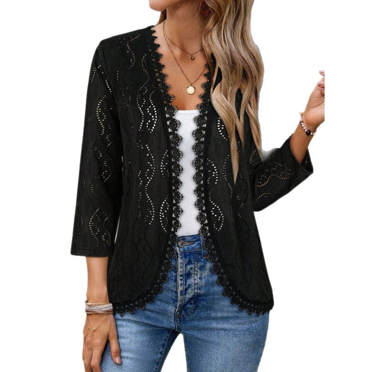 Womens Fashion Lace-spliced Long-sleeve Top – Premium 0 | RICALOUX