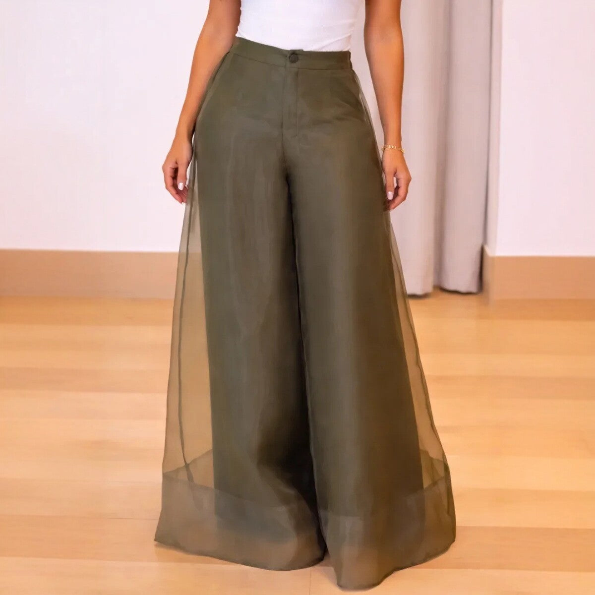 High-waisted Mesh Sheer Wide-leg Pants – Premium 0 | RICALOUX
