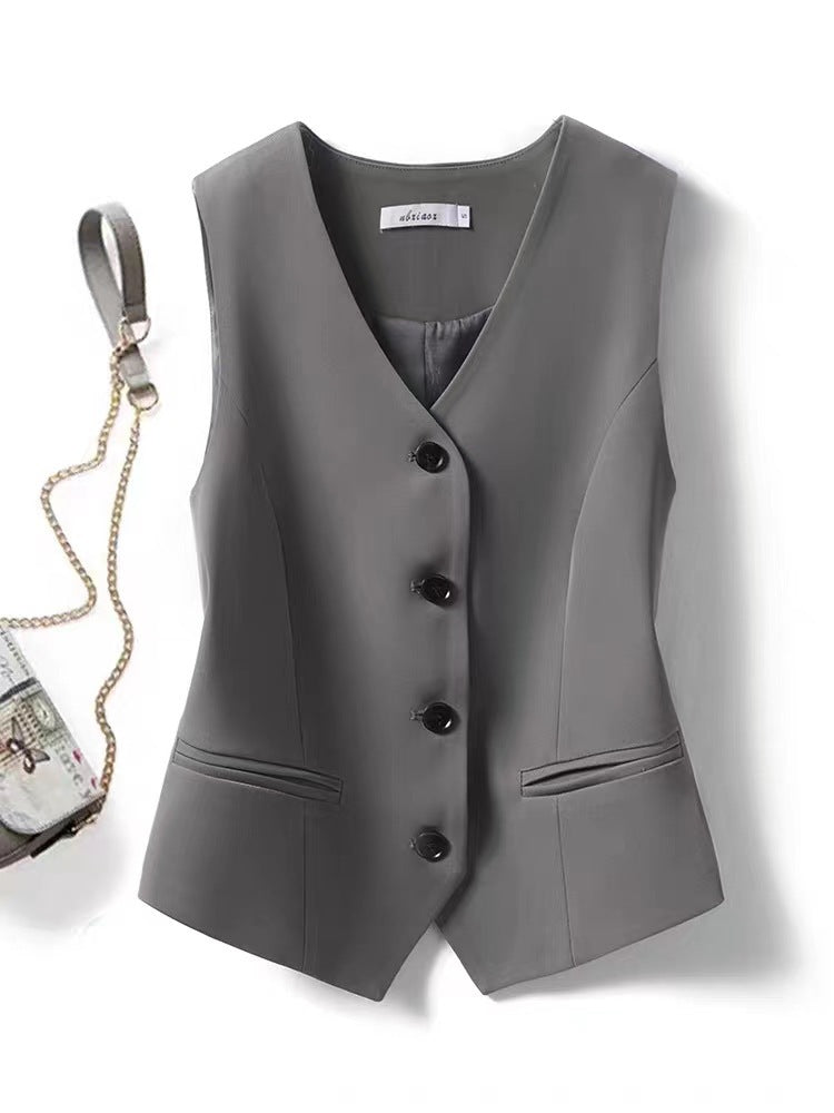 Womens Solid-color Versatile Blazer Vest by Ricaloux