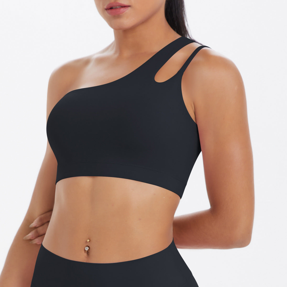 One-Shoulder Back-Slimming Yoga Bra Nude-Looking Push-Up Sports Underwear by Ricaloux