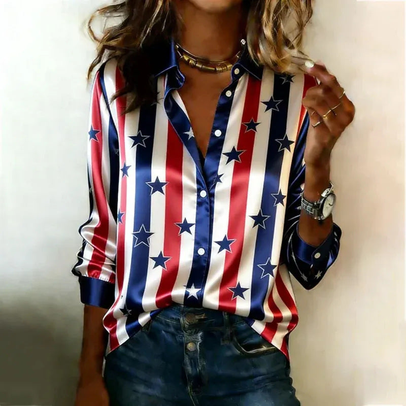 Womens Printed Long-Sleeve Summer Shirt by Ricaloux
