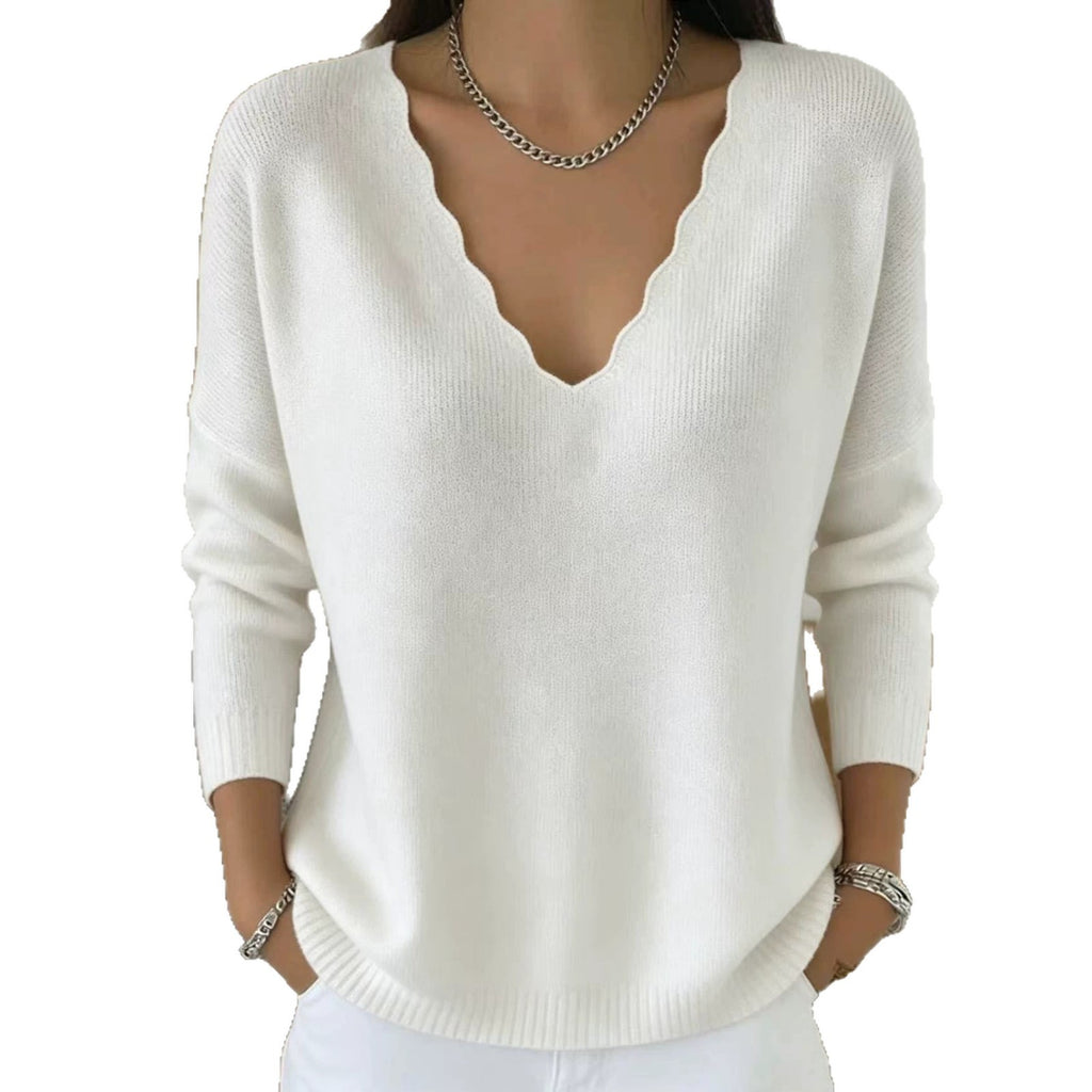 Solid-color Casual Knitted V-neck Loose Sweater by Ricaloux