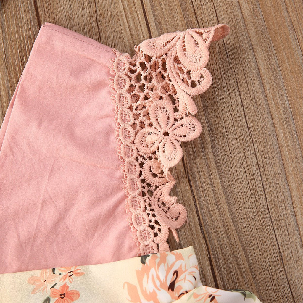 Girl Princess Clothes Baby Romper Girls Floral Lace V Neck Sleeveless Jumpsuit Newborn Headband Kid Outfits Summer Clothing - RICALOUX