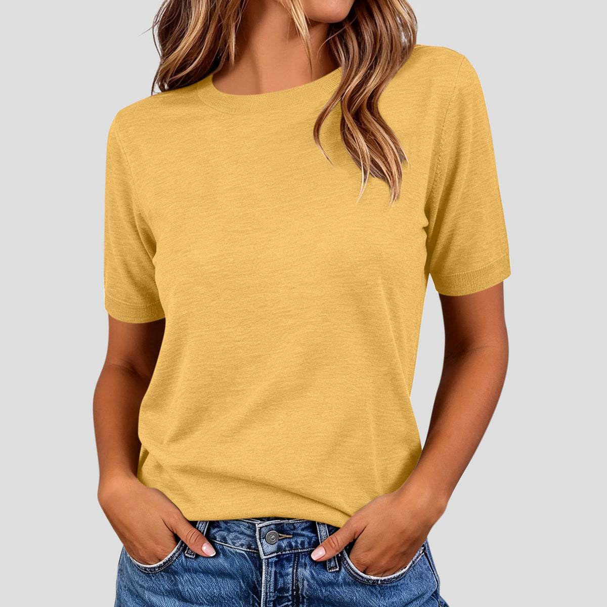 Women's Summer Lightweight Knit Short Sleeve T-Shirt Solid Crewneck Loose Regular Fit Casual Versatile Top Sweater by Ricaloux