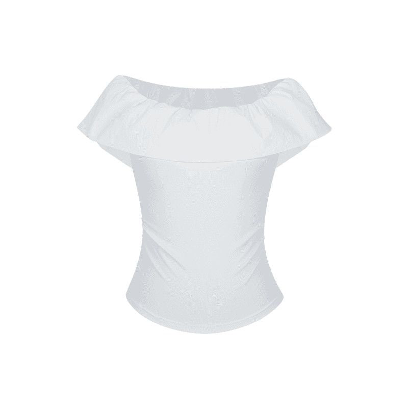 Stunning Pink Off-shoulder Top With A Boat Neckline And Ruffled Short Sleeves by Ricaloux