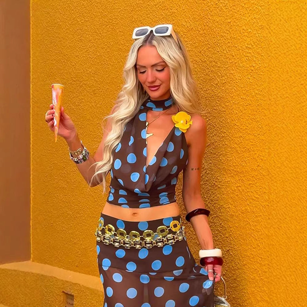New European And American-style Color-block Polka-dot Asymmetrical Mesh Top – Premium 0 | RICALOUX