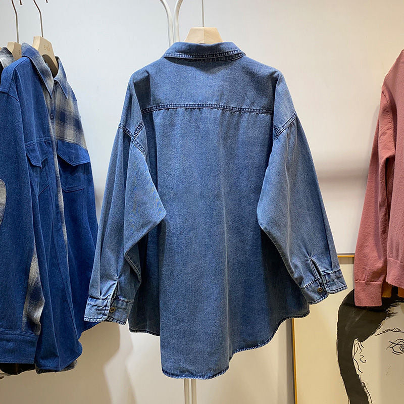 Spring And Autumn Vintage Hong Kong Style Blue Denim Shirt by Ricaloux