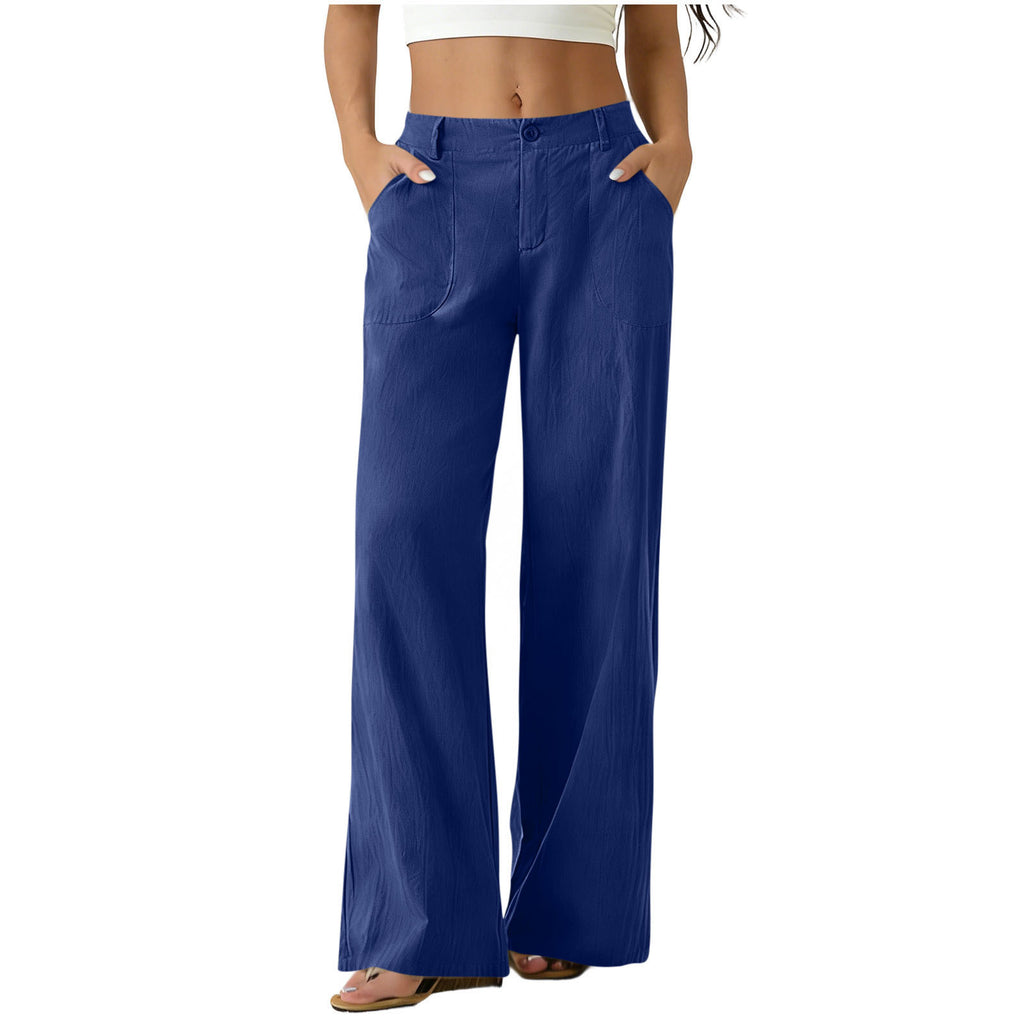 Womens Formal Suit Pants Elastic Waistband Patch Pockets Solid Color by Ricaloux