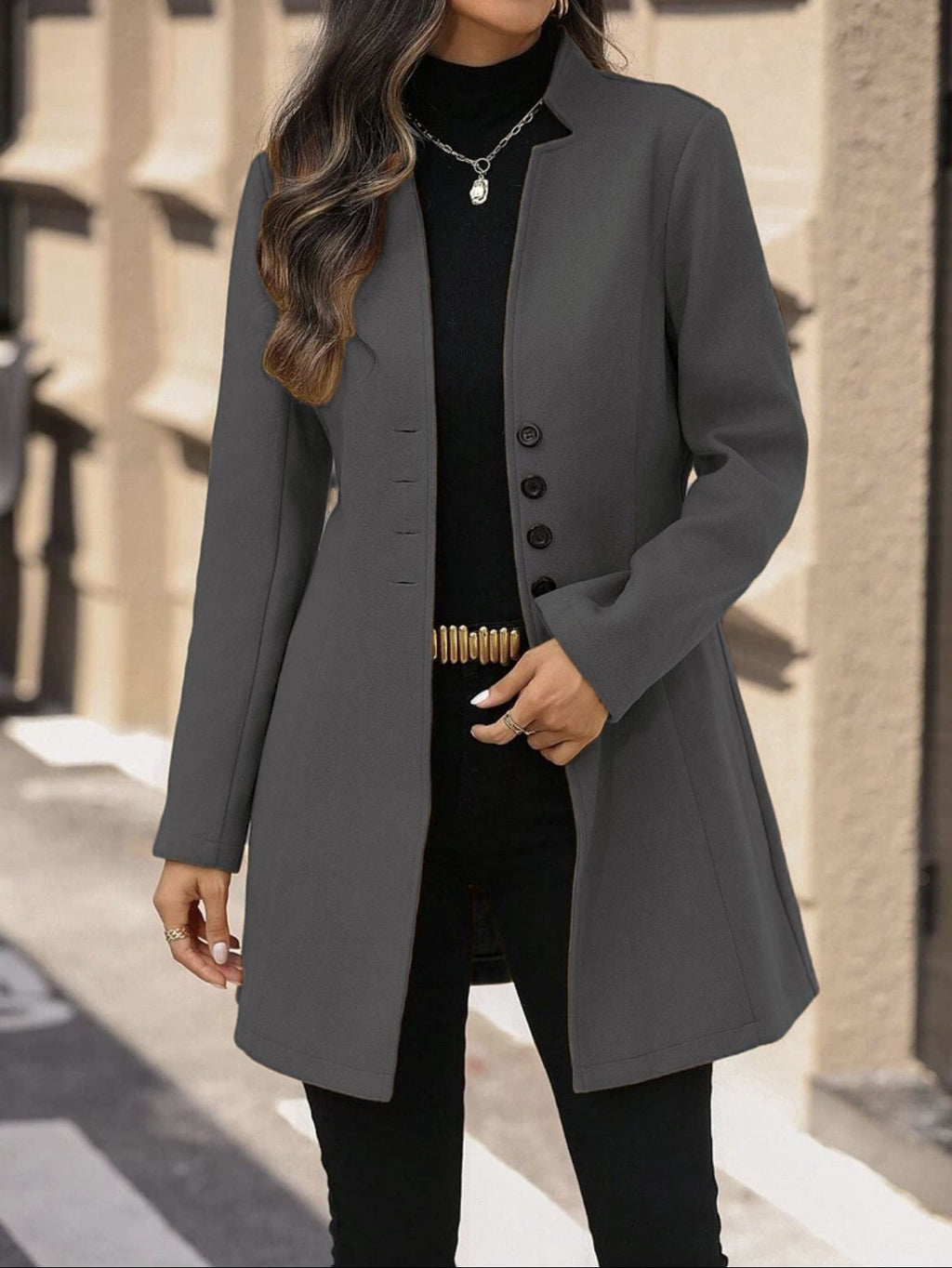 Elegant Wool Stand-collar Trench Coat Mid-length Style For Women by Ricaloux