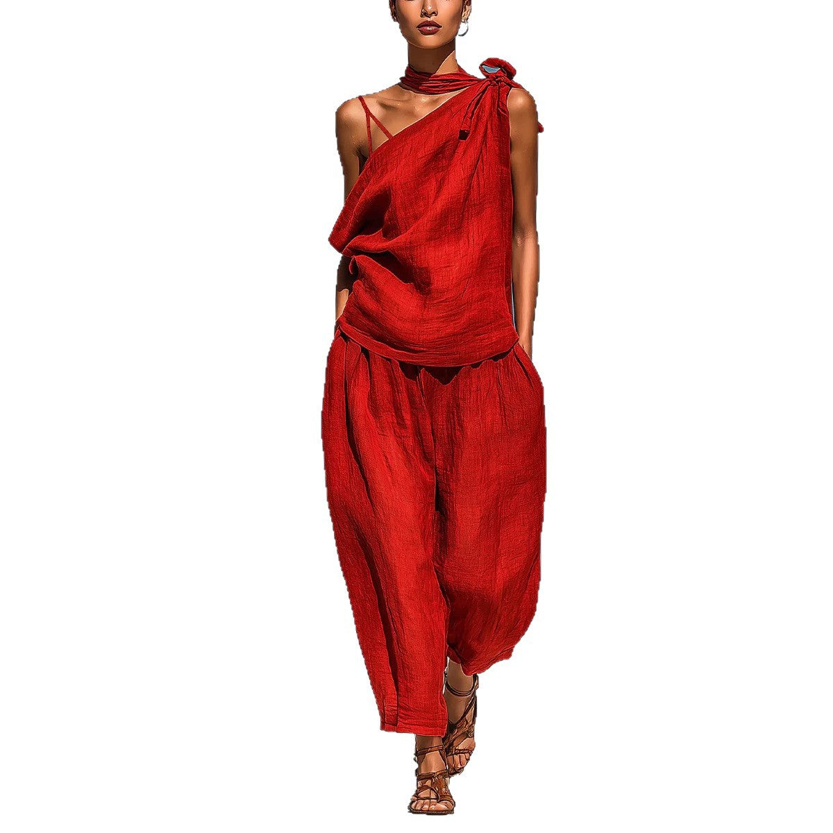 Dropped-shoulder Top And Loose-fitting Wide-leg Pants Set by Ricaloux
