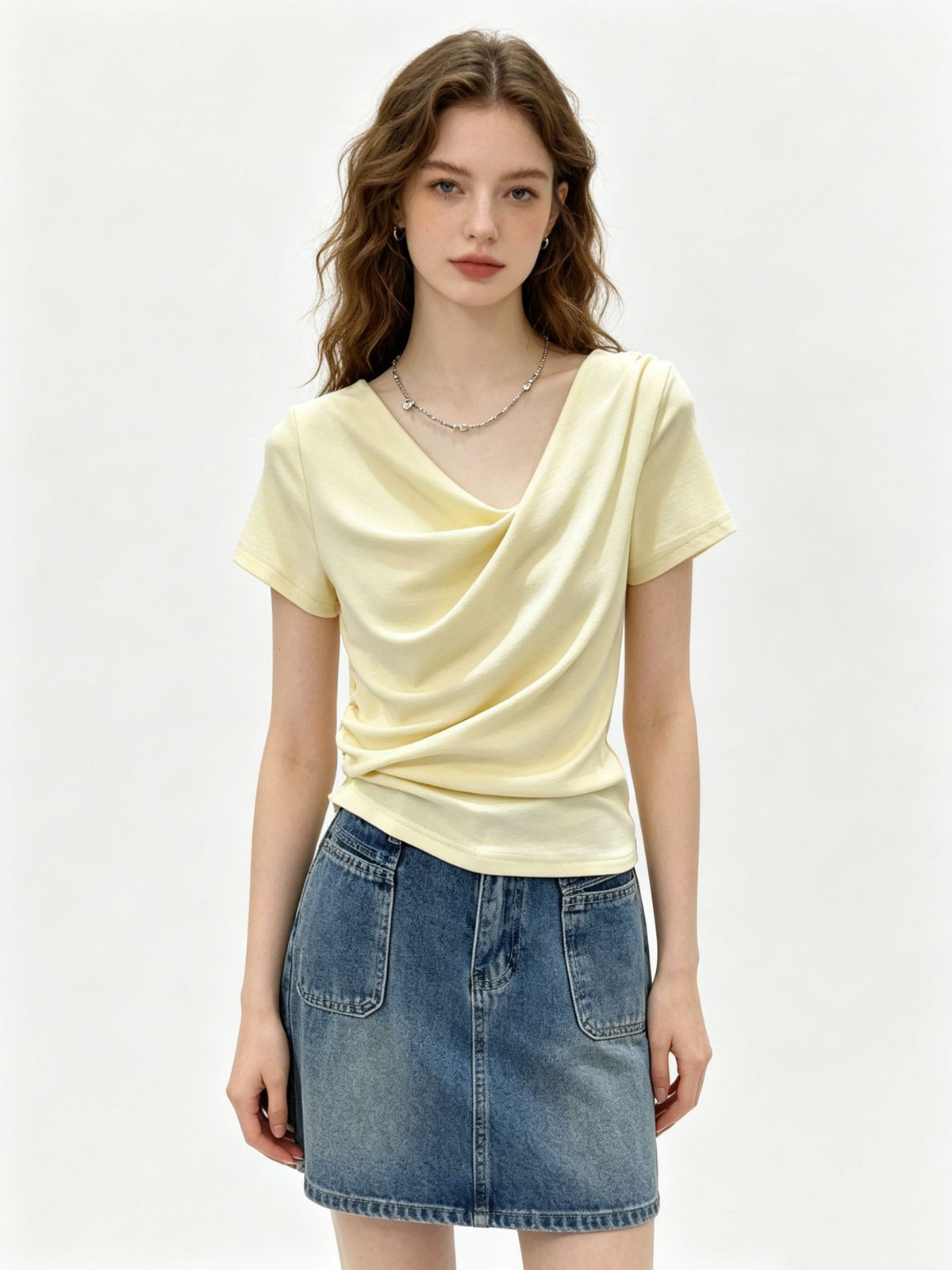 Design-focused Asymmetrical Boat-neck Short-sleeve T-shirt For Women – Premium 0 | RICALOUX