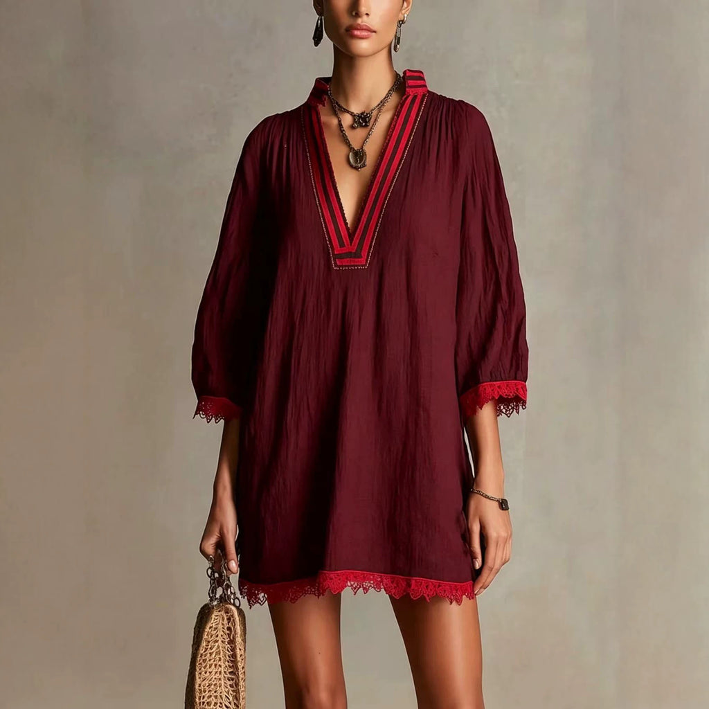 Womens V-neck Loose Casual Dress by Ricaloux
