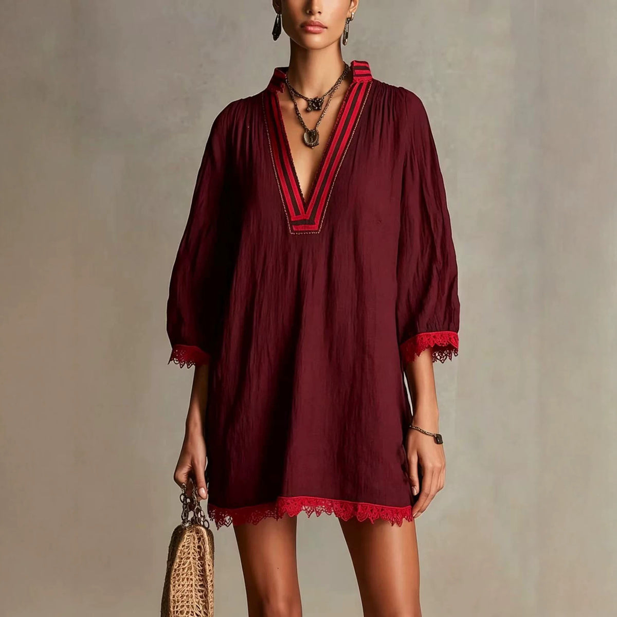 Womens V-neck Loose Casual Dress by Ricaloux